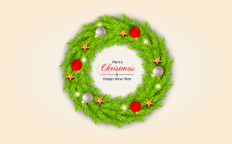 Merry Christmas Wreath With Pine Branch White Christmas Ball Star And Red Barris