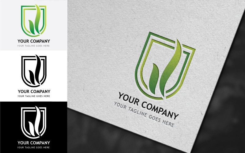 Professional U Letter With leaves Logo Design-Brand Identity Logo Template