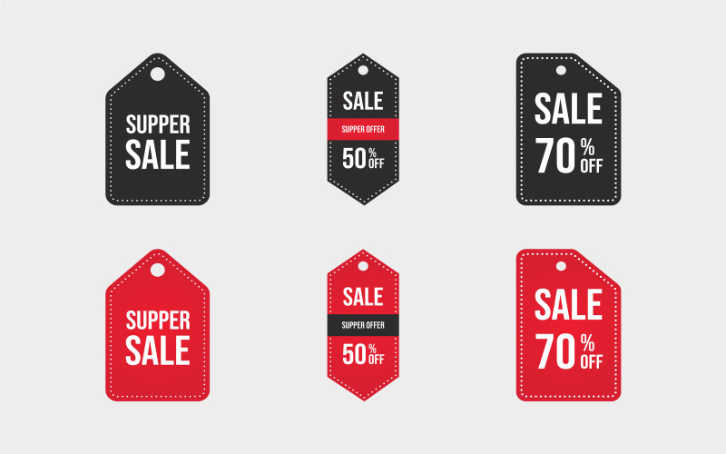 Black and Red Super Sale Tag Vector Illustration