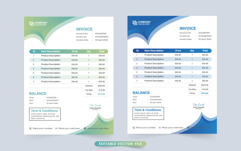 Business Invoices with Modern Shapes Vector Corporate Identity