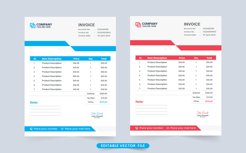 Invoice and Receipt Template Vector Corporate Identity