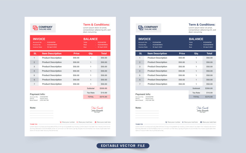 Invoice Design Template for Business Corporate Identity