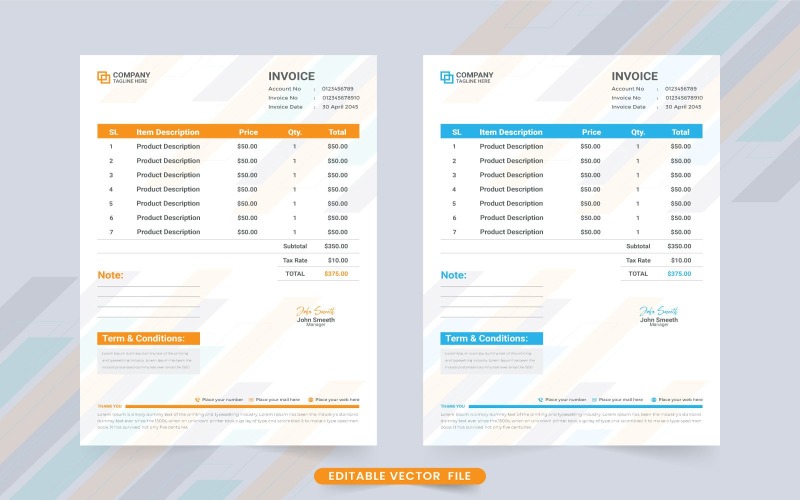Invoice Template and Price Receipt Corporate Identity