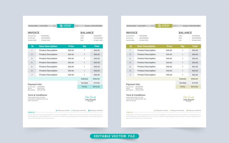 Invoice Template for Business Bill Corporate Identity