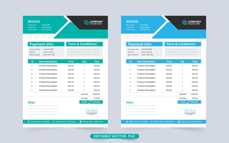 Minimal Invoice Vector with Receipt Corporate Identity