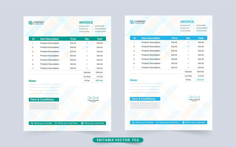 Payment Agreement Invoice Template Vector Corporate Identity