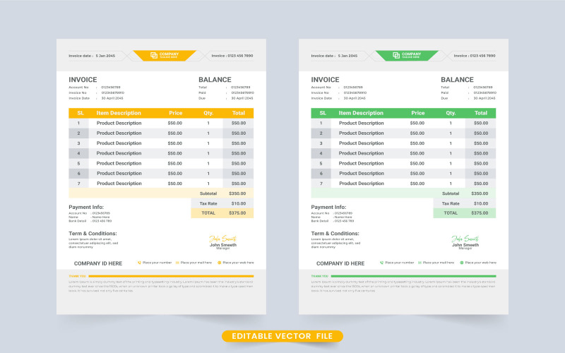 Payment Receipt and Invoice Template Vector Corporate Identity