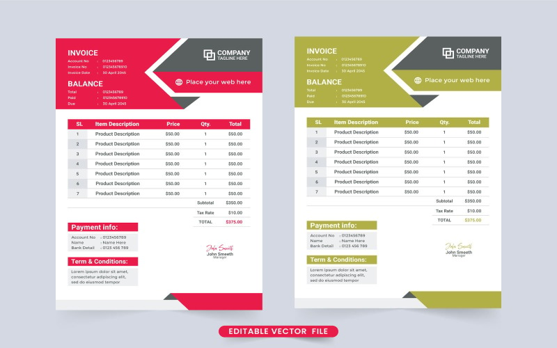 Purchase Bill and Invoice Template Corporate Identity