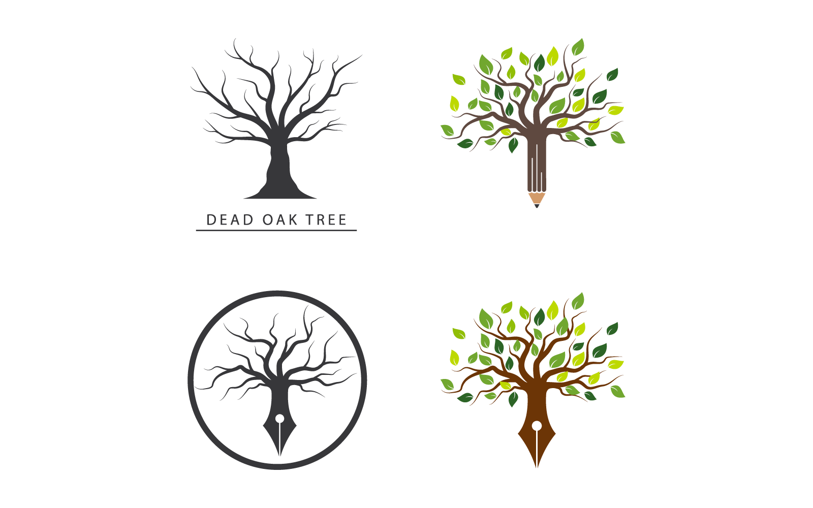 Tree with pencil illustration vector design Logo Template