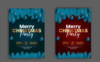 Christmas Party Flyer Or Poster Design Template Decoration With Pine Branch And Star