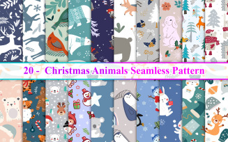 Winter Animals Seamless Pattern, Christmas Animals Seamless Pattern