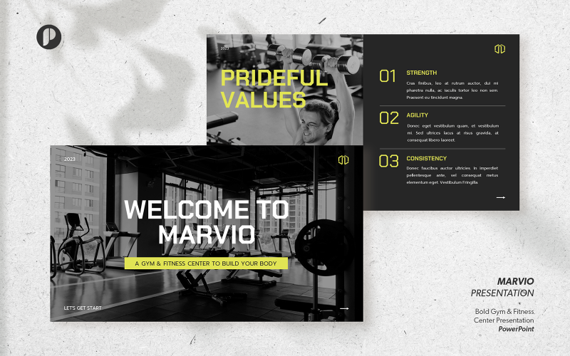 Marvio – pierced lemon bold gym & fitness center presentation PowerPoint Template