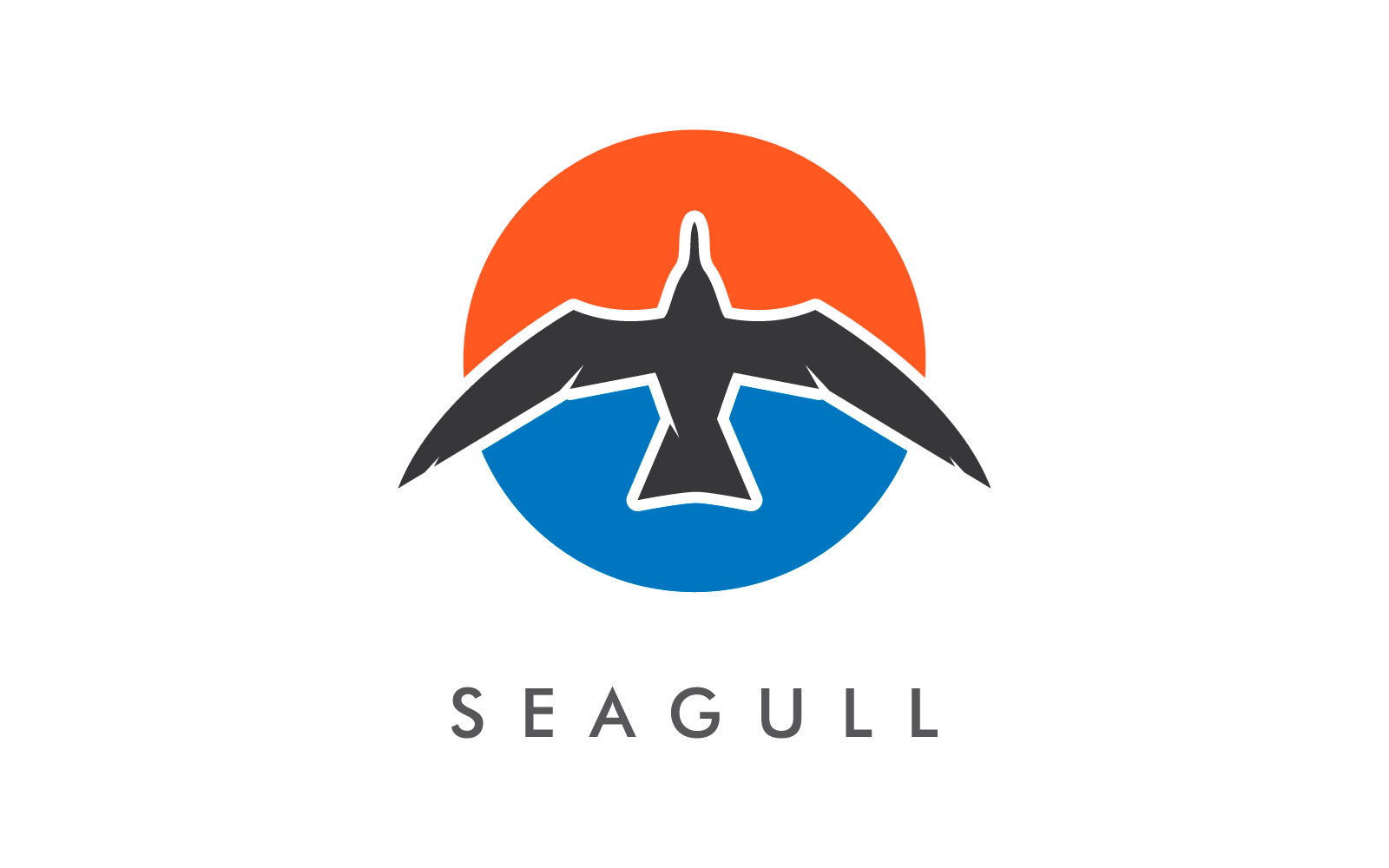 Sun and Seagull bird illustration vector design Logo Template