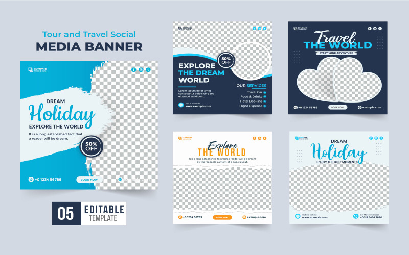 Travel Agency Ad Banner Collection Social Media