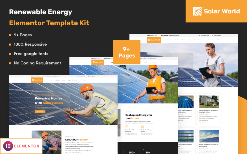 Solar World - Renewable Energy Elementor Template Kit