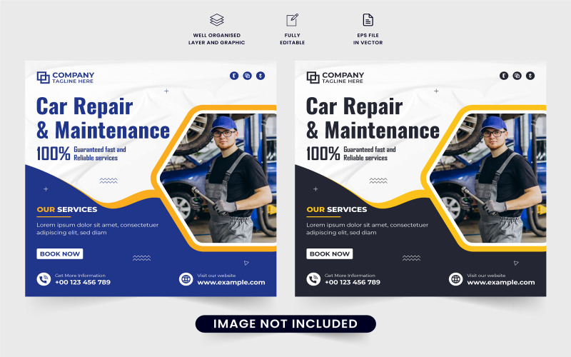 Car maintenance service template vector Social Media