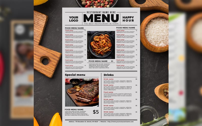 Simple restaurant menu Template Corporate Identity
