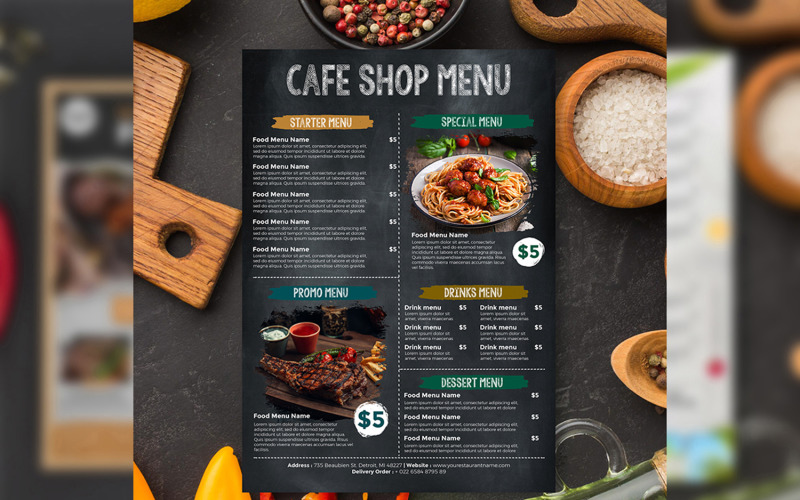 Black Cafe Menu - Flyer Template Corporate Identity