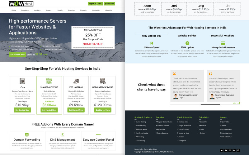 Wowhost WHMCS and HTML5 Hosting Template Website Template