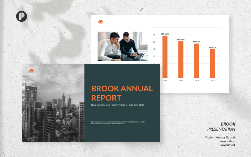 Brook – dark moss modern annual report presentation PowerPoint Template