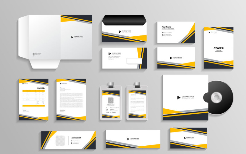 Business branding identity with office stationery items and objects Mockup set Illustration