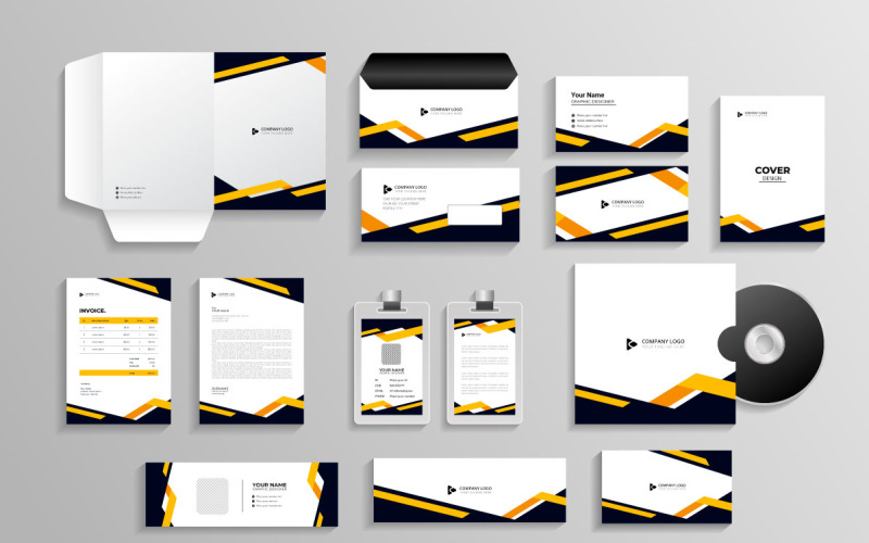 Business branding identity with office stationery items and objects Mockup Illustration