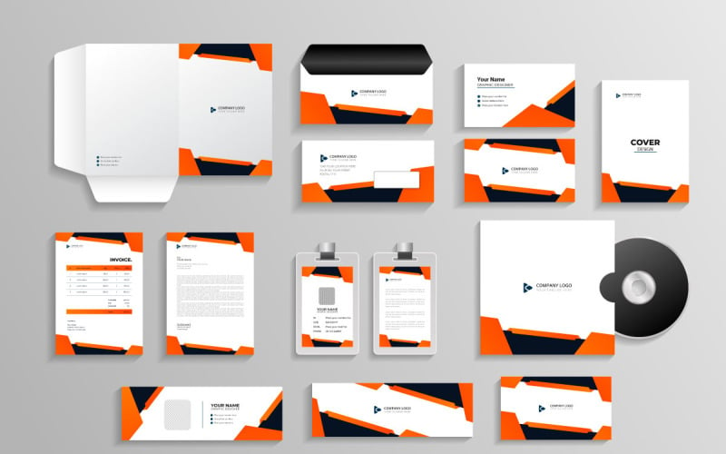Business branding identity with office stationery items and objects set Illustration