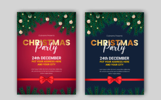 christmas party flyer or poster design template decoration with pine branches