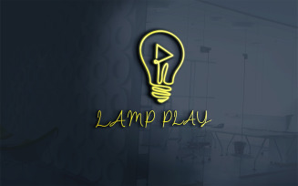 Lamp Play Logo Template For Music Player Or Lamp Shop With Glowing Light