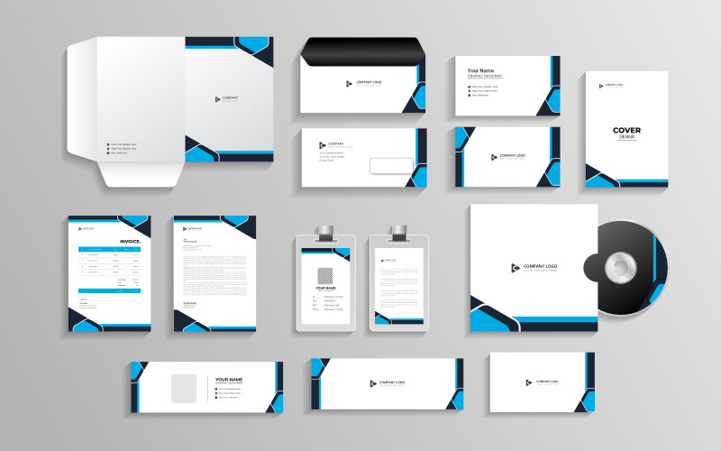 Corporate branding identity with office stationery items and Mocku Illustration