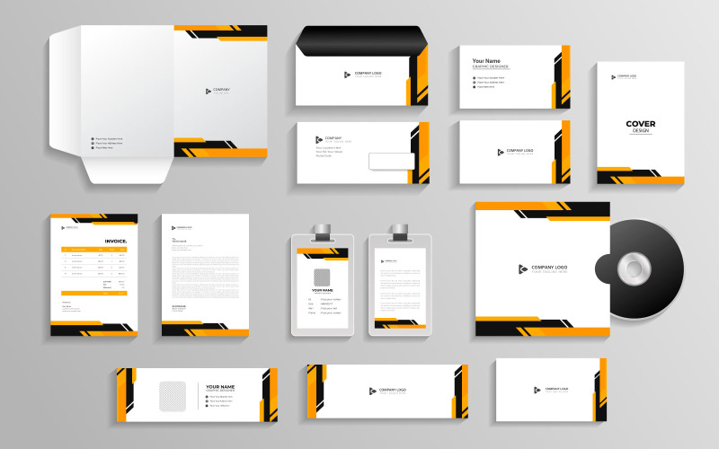 Corporate branding identity with office stationery items and Mockup Illustration