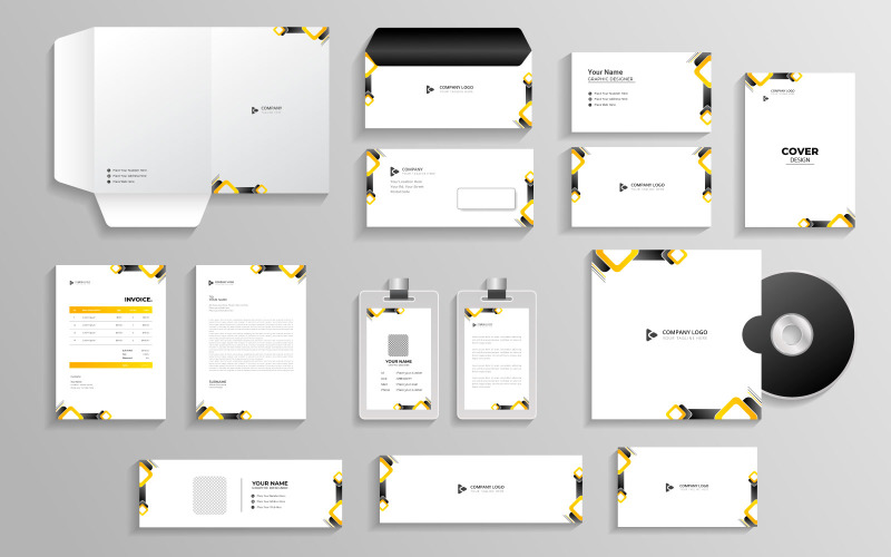 Corporate branding identity with office stationery items and objects Mockup set Illustration
