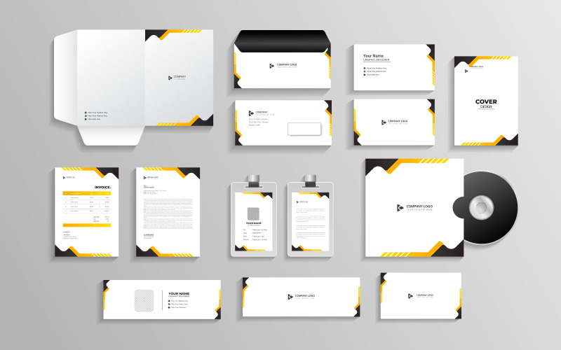Corporate branding identity with office stationery items and objects Mockup Illustration