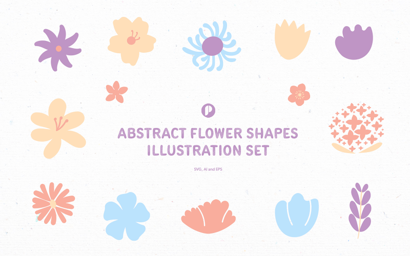 Lovely abstract flower shapes illustration set Illustration