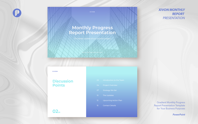 Xivon – blue ocean gradient monthly progress report presentation PowerPoint Template