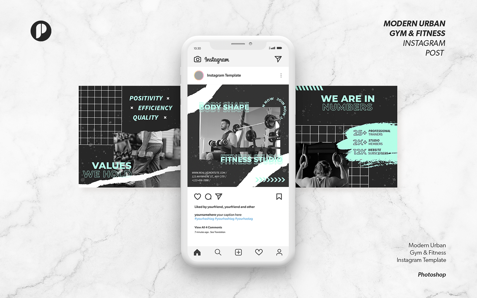 Pale turquoise modern urban gym and fitness instagram template