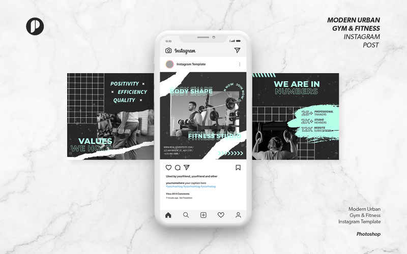Pale turquoise modern urban gym and fitness instagram template Social Media