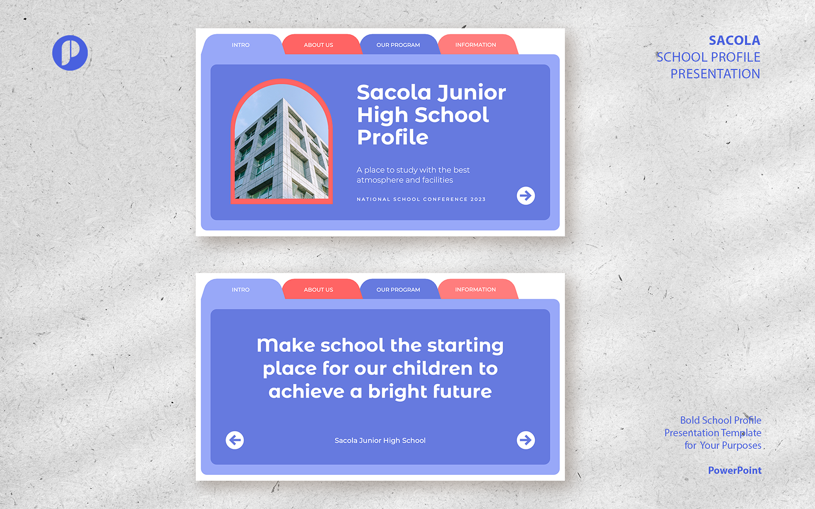 Sacola – blue salmon fun bold school profile presentation