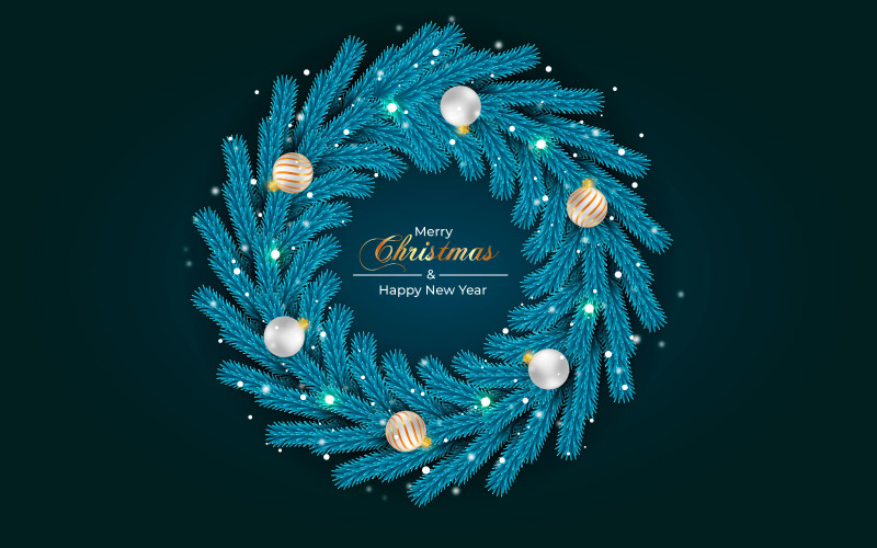 Christmas wreath and wreath decoration pine branch christmas ball and sta Illustration
