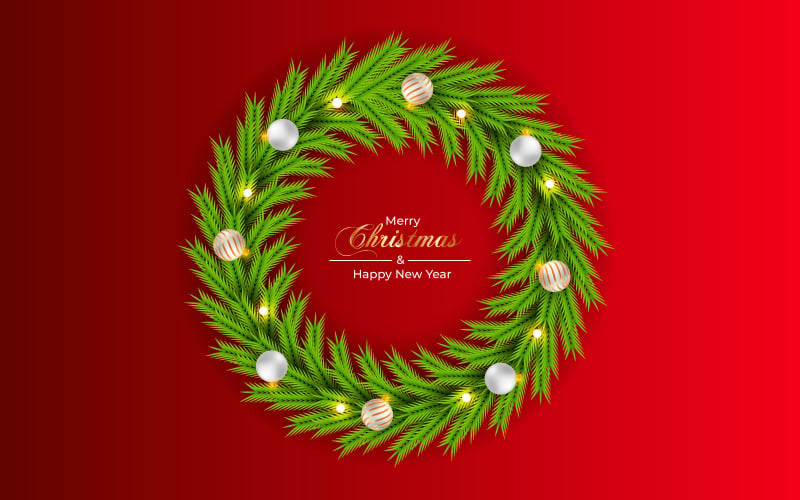 Christmas wreath and wreath decoration with christmas ball star and pine branch Illustration
