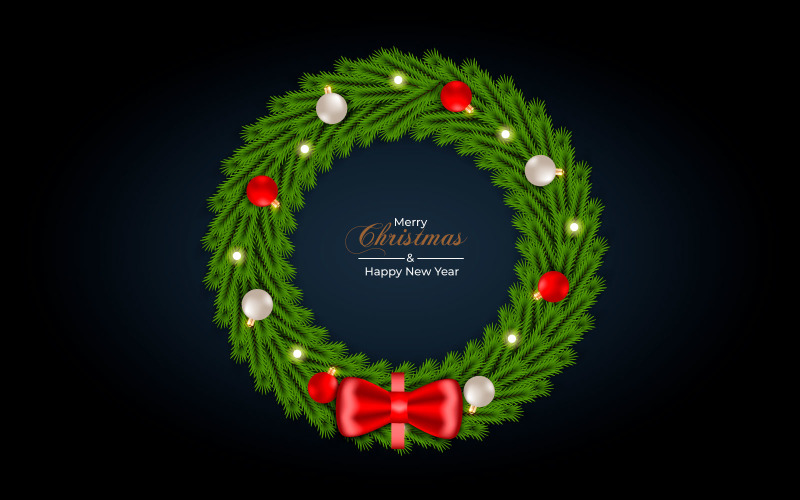 Christmas wreath and wreath decoration with pine branch christmas ball and star Illustration
