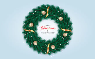 Christmas wreath and wreath decoration with pine branch christmas ball and stars