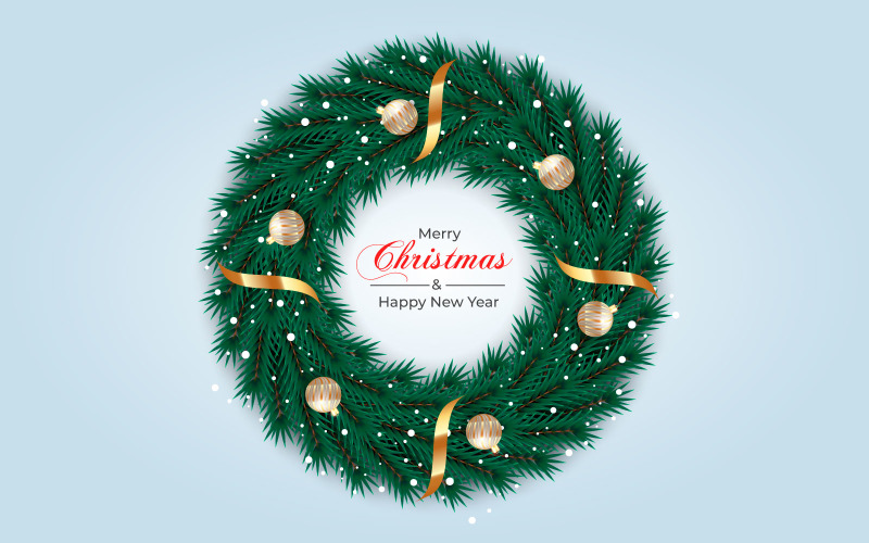 Christmas wreath and wreath decoration with pine branch christmas ball and stars Illustration