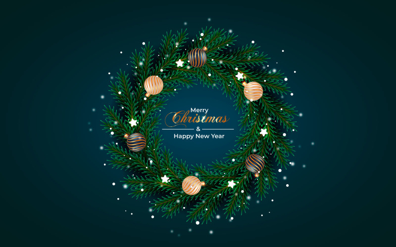 Christmas wreath and wreath decoration with pine branch christmas balls and stars Illustration