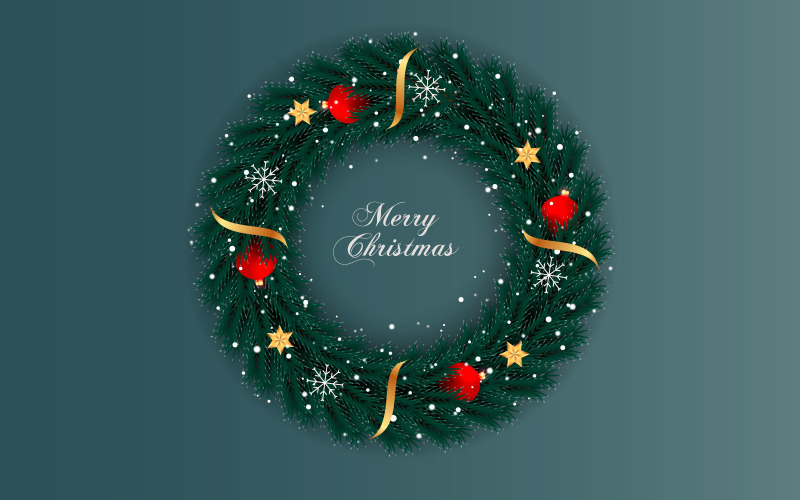 Merry Christmas wreath and wreath decoration with pine branch christmas ball and stars Illustration