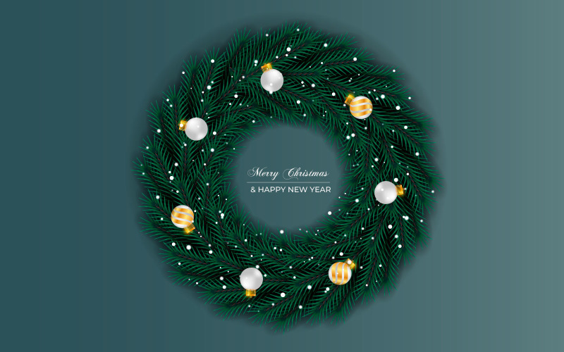 Merry Christmas wreath and wreath decoration with pine branch christmas balls and star Illustration