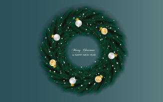 Merry Christmas wreath and wreath decoration with pine branch christmas balls and star
