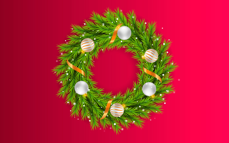 Merry Christmas wreath and wreath decoration with pine branch christmas balls and stars Illustration