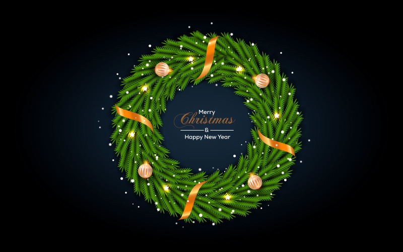 Merry Christmas wreath and wreath decoration with pine tree christmas balls and stars Illustration