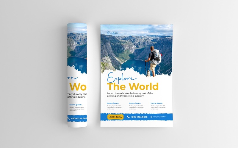 Modern poster travel flyer design template. Editable tour poster template with brush stroke Corporate Identity